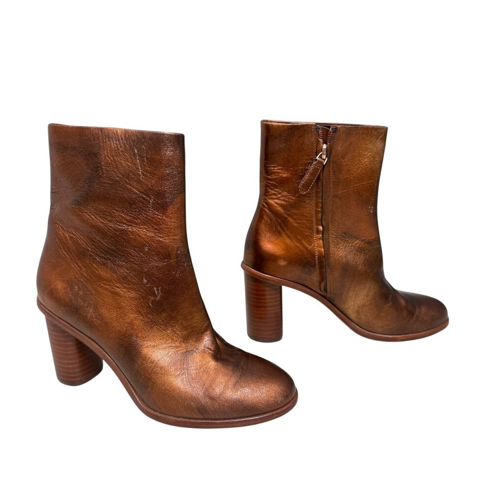 Pour La Victoire Iris in metallic copper leather women's ankle booties size 6